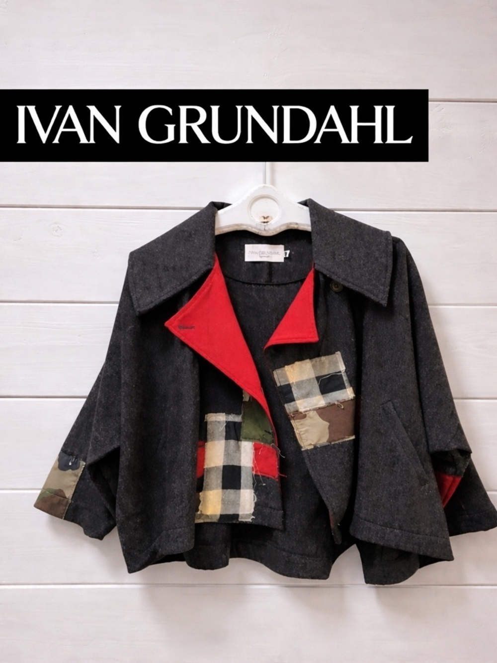 Yvan GRUNDAHL Grey Patchwork Statement Jacket Size 38 up to XL